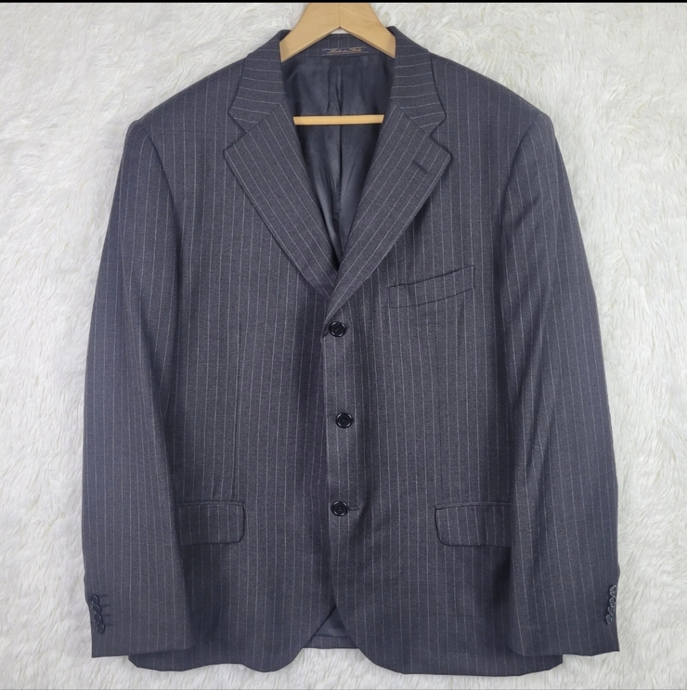 40R Eredi Pisano Men Super 110s Black Pinstripe‎ Loro Piana Wool Blazer Luxury